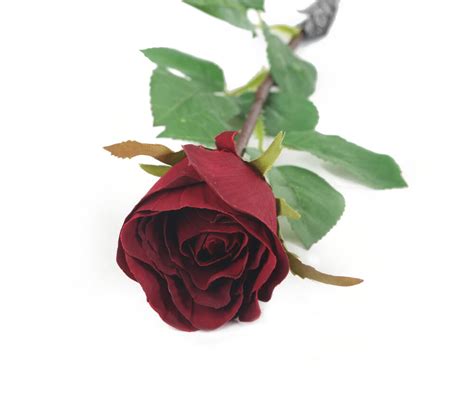 Artificial 52cm Single Stem Closed Bud Burgundy Rose Artplants
