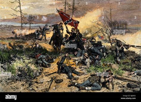 Confederate Soldiers On The Line Of Battle With Fate Against Them Stock