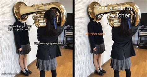 Girl Putting Tuba On Girls Head Memes Are Really In Your Face Head