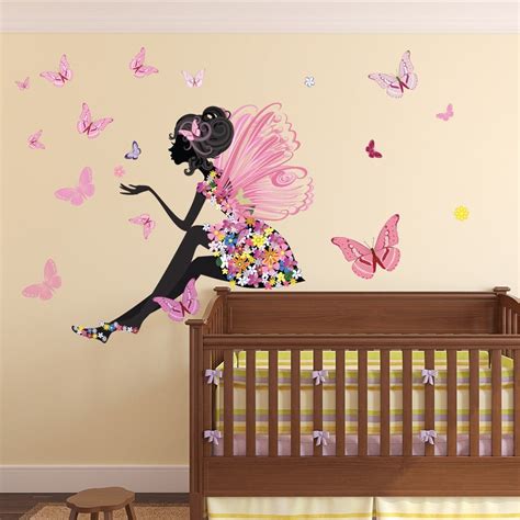 Flower Fairy Wall Sticker Scene Butterfly Wall Decal Girls Room Nursery