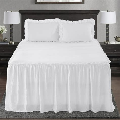 Homechoice 3 Piece Pre Washed King White Ruffle Skirt Bedspread Set