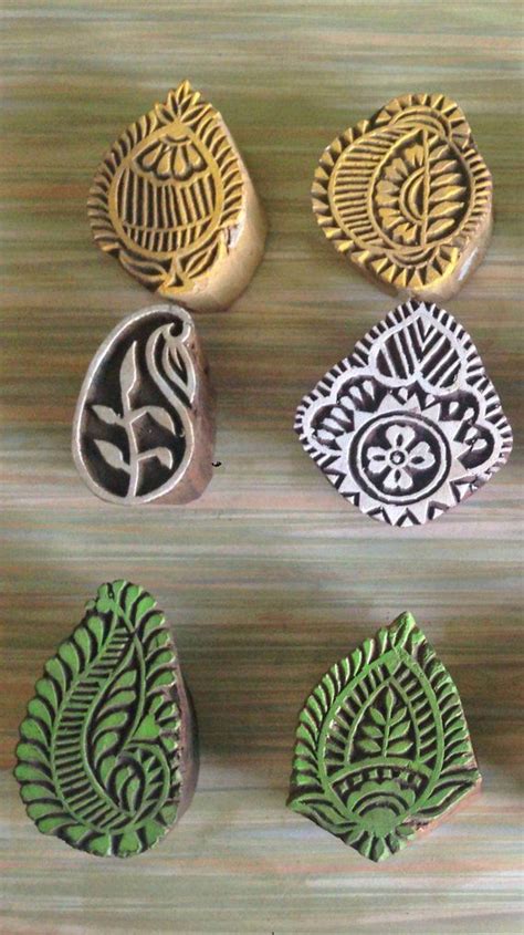 Set Of 3 Wood Stamps Textile Stamps Hand Carved Wood Stamps Etsy
