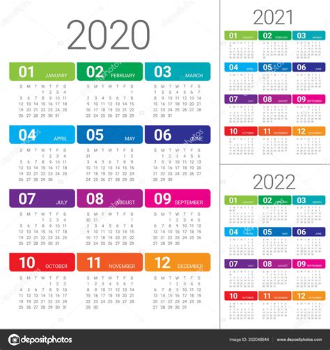 Jahr 2020 2021 2022 Kalendervektor Design Vorlage Vektorgrafik
