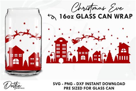 Christmas Eve City Skyline Libbey Glass Can Wrap Svg 16oz