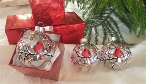 Hand Painted Christmas Ornamentred Cardinal Winter Etsy Painted