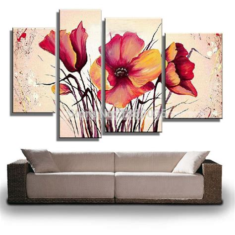 Hand Painted 4 Piece Abstract Wall Art Flowers Canvas Picture Oil