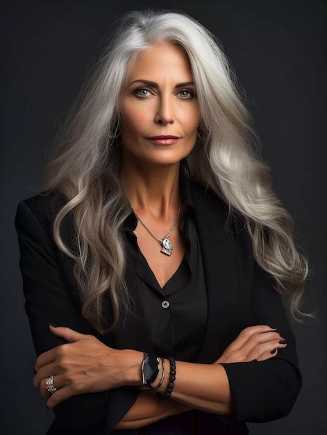 premium ai image classy mature lady with silver hair
