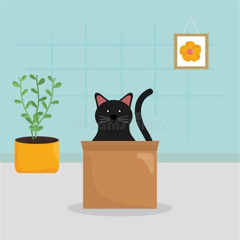 Cute Little Cat In Box Carton Stock Vector Illustration Of Beautiful