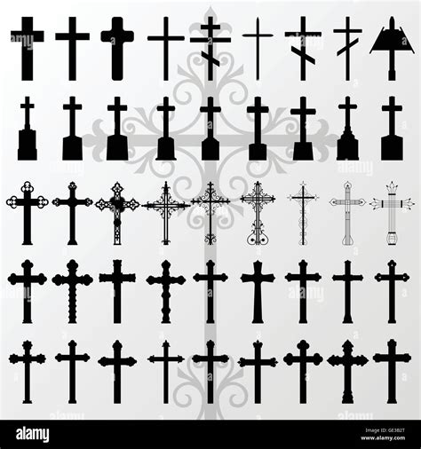 Vintage Old Cemetery Crosses And Graveyard Cross Silhouettes Detailed