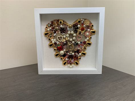 Vintage Jewelry Heart In White Shadow Box Frame Jewelry Art Etsy