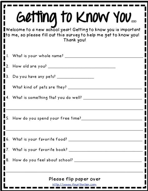 Getting To Know You Student Worksheet