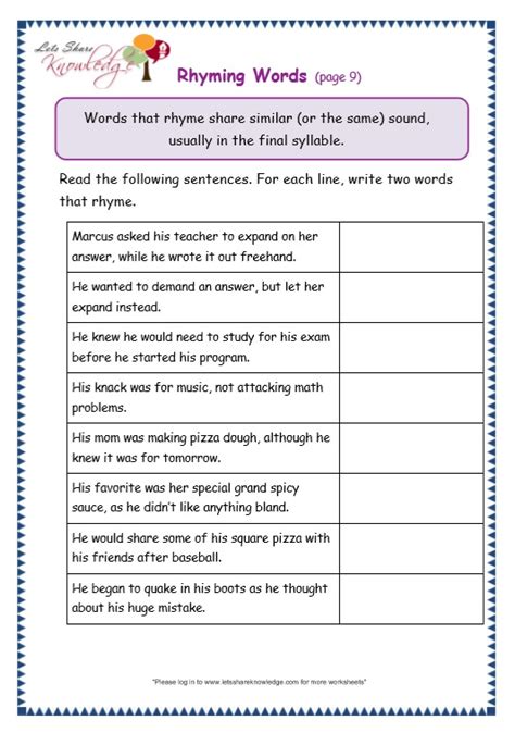 Home kids stories about podcast contact. Grade 3 Grammar Topic 32: Rhyming Worksheets - Lets Share ...