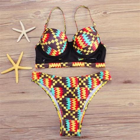 African Print Bikinis Set Push Up Swimsuit African Print Bathing Suit Padded Swimsuits