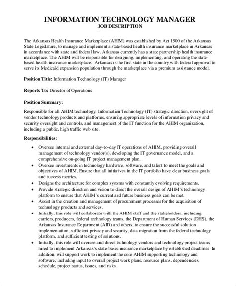 Free 7 Sample It Manager Job Description Templates In Pdf