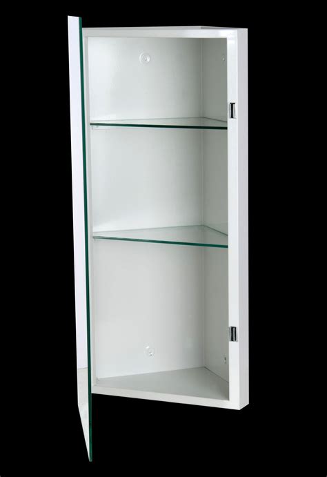 White Wooden Medicine Cabinet With Triangle Shape Having Shelves F