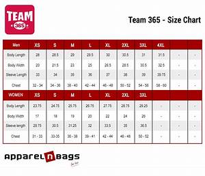 Team 365 Size Chart Apparelnbags Com