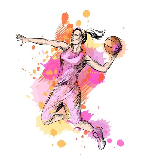 Abstract Basketball Player With Ball From A Splash Of Watercolor Hand
