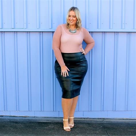 Plus Size Outfit Leather Skirt With Nude Mesh Body Suit Loved Wearing