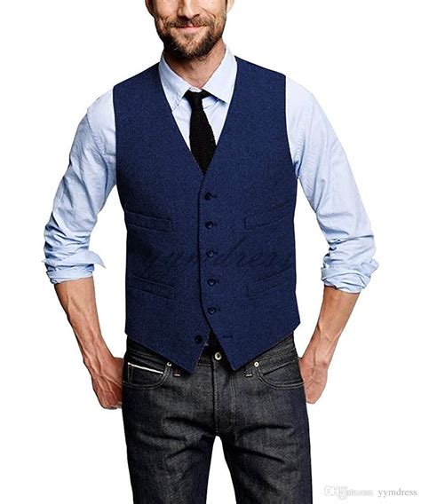 Cheap Royal Blue Tweed Vest Wool Herringbone Groom Vests Mens Suit