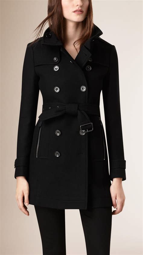 Short Double Wool Twill Trench Coat Womens Dress Coats Burberry Coat