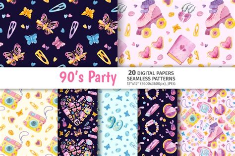 90s Seamless Patterns Retro Nostalgia Digital Papers