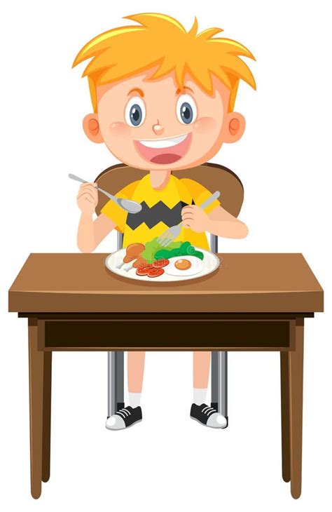 Happy Boy Eating Healthy Breakfast Stock Vector Illustration Of