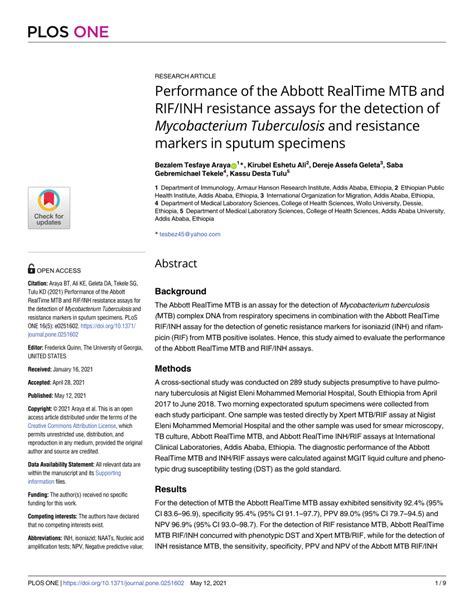 PDF Performance Of The Abbott RealTime MTB And RIF INH Resistance