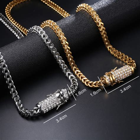 Mens 14k Gold Silver Stainless Steel Iced Out Lab Diamond Franco Cuban