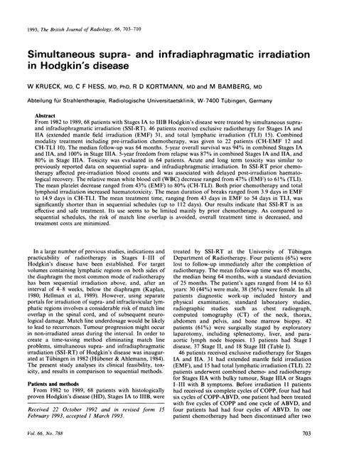 Pdf Simultaneous Supra And Infradiaphragmatic Irradiation In Hodgkin