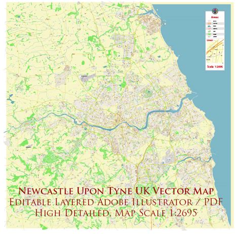 Newcastle Upon Tyne Uk Pdf Vector Map City Plan High Detailed Street