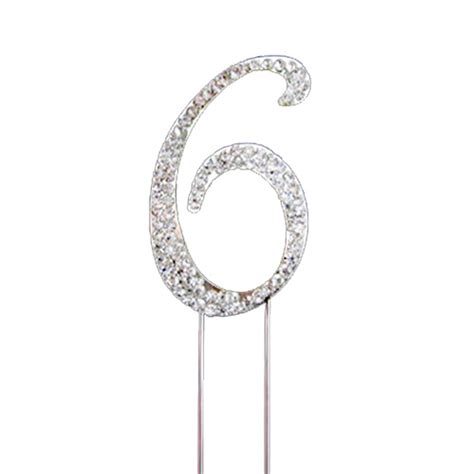 Cake Topper Silver Diamante 7cm Number 6 Discount Party Warehouse