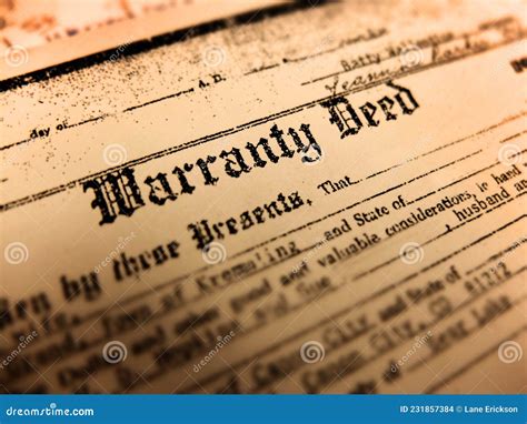 Old Warranty Deed For Title To Land Real Property Home Stock Photo