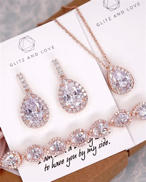 Rose Gold Teardrop Jewelry Bridal Bridesmaid Wedding Earrings