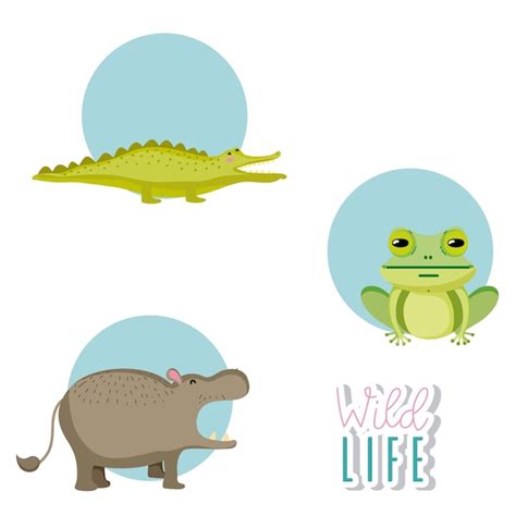 Premium Vector Cute Wildlife Animals Cartoon Round Icons