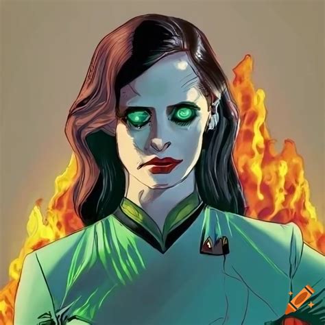 Cartoon Art Of Eva Green As Romulan Praetor Shinzon With Glowing Green