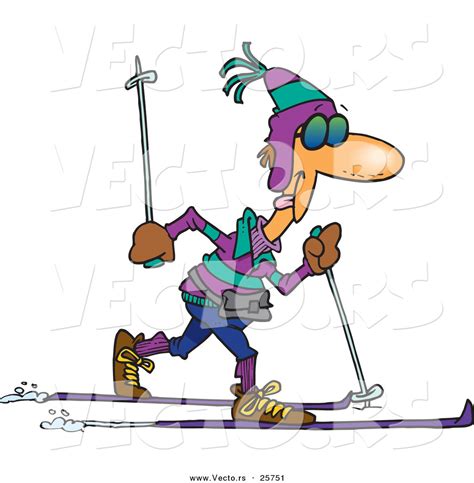 Vector Of A Cartoon Man Cross Country Skiing Across Snow By Toonaday