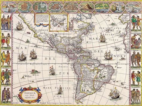 Mapa América Antigo 1650 Tela Para Quadro Decoração Santhatela