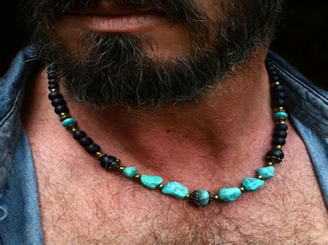 Bohemian Stone Beaded Necklace Turquoise Necklace For Men Etsy