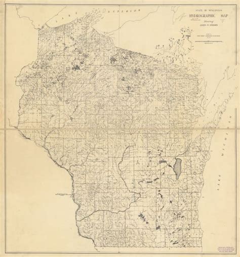 State Of Wisconsin Hydrographic Map Showing Lakes And Streams Map