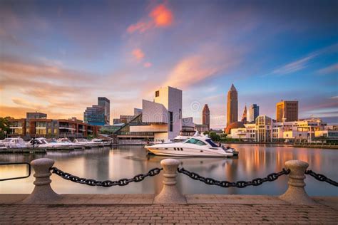 Cleveland Ohio Usa Downtown City Skyline And Harbor Stock Image
