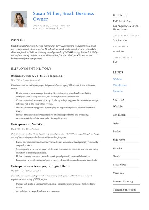 Small Business Resume Example Tantmahed
