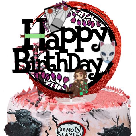 Buy Happy Birthday Cake Topper For Anime Theme Black Glitter Boy Girl