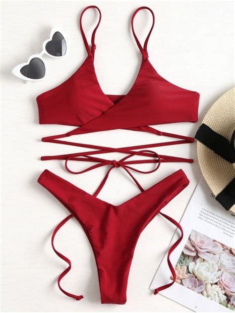 Cami Straps Wrap Bikini Red Wine M Bikinis Wrap Bikini Trendy Swimsuits