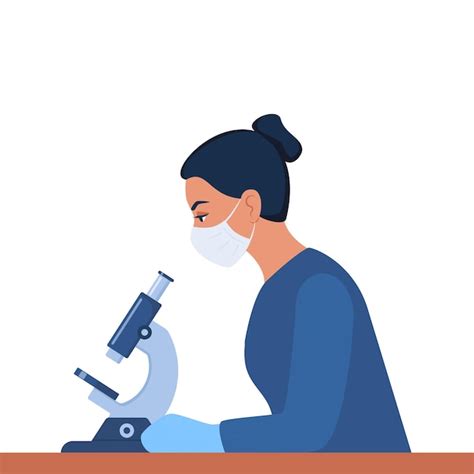 Premium Vector Woman Scientist Is Looking Through A Microscope