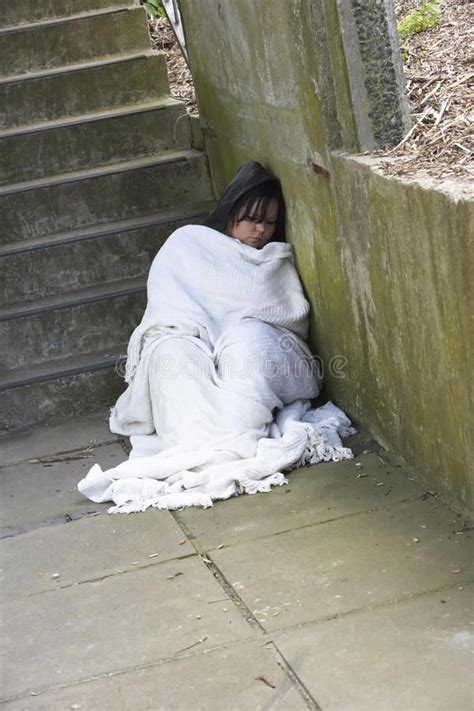 Homeless Girl Sleeping Rough On Steps Sponsored Girl Homeless