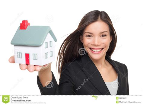 Real Estate Agent Selling Home Holding Mini House Royalty Free Stock