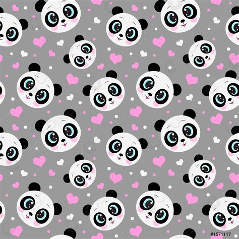 Seamless Pattern With Cute Panda Bear And Hearts Funny Childrens