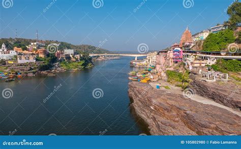 Omkareshwar Cityscape India Sacred Hindu Temple Holy Narmada River