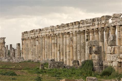 Apamea Syria Ancient Ruins With Famous Colonnade Before Damage In The
