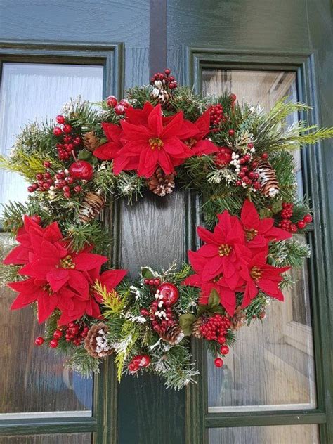Poinsettias Wreath Holiday Wreath Christmas Floral Wreath Door Decor